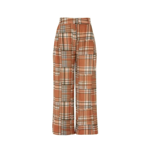 PatBO patchwork plaid wide straight leg English pants fall winter size 0 - Picture 2 of 7
